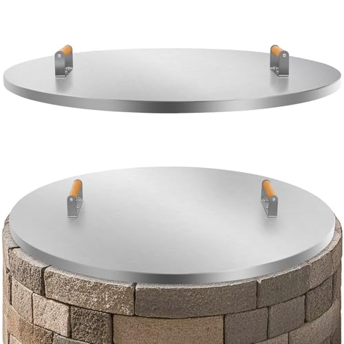1MORE Firepit Lid Round 38"w/Handle,Metal Firepit Cover.Silver