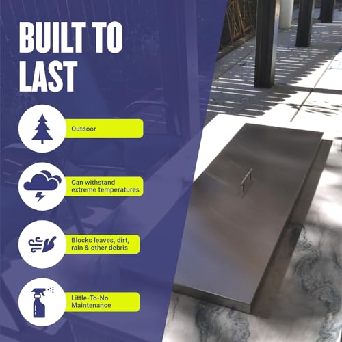 American Fireglass Square Burner Pan Cover | Stainless Steel Lid for Outdoor Fire Pit or Table | for Natural Gas or Propane Fires | 15" x 15" x 1.5"
