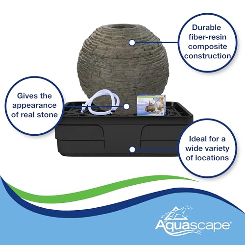 Aquascape Stacked Slate Sphere Water Fountain and Installation Kit for Yard, Landscape, and Garden, Medium, 78290