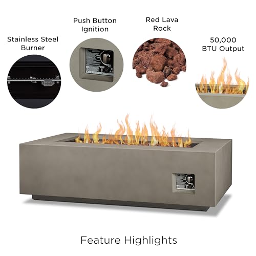 Real Flame Aegean 50in Rectangle Propane or Natural Gas Fire Pit Table - Mist Gray