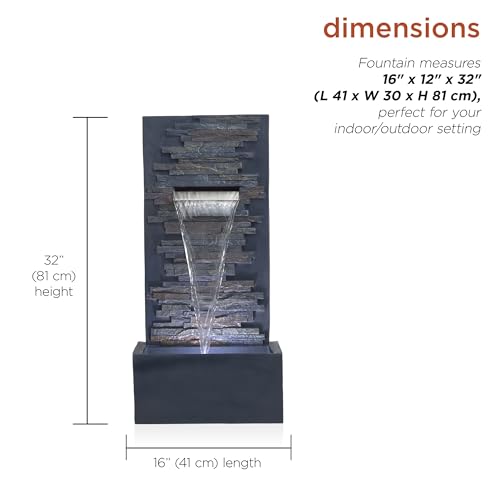 Alpine Corporation 32" Cascading Stone Wall Fountain with LED Lights – Outdoor Water Feature for Garden, Patio, Backyard & Home Decor, Gray