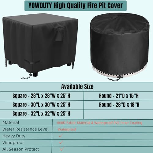 YOWDUTY Propane Gas Fire Pit Table Cover Square 30 x 30 x 25 Inch