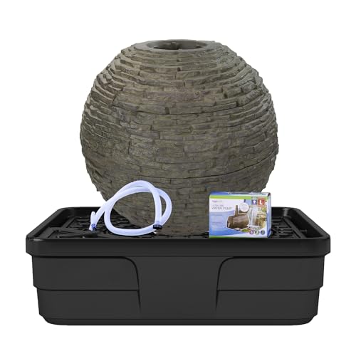 Aquascape Stacked Slate Sphere Water Fountain and Installation Kit for Yard, Landscape, and Garden, Medium, 78290