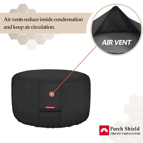 Porch Shield 600D Round Patio Fire Pit Table Cover 36 inch, Black