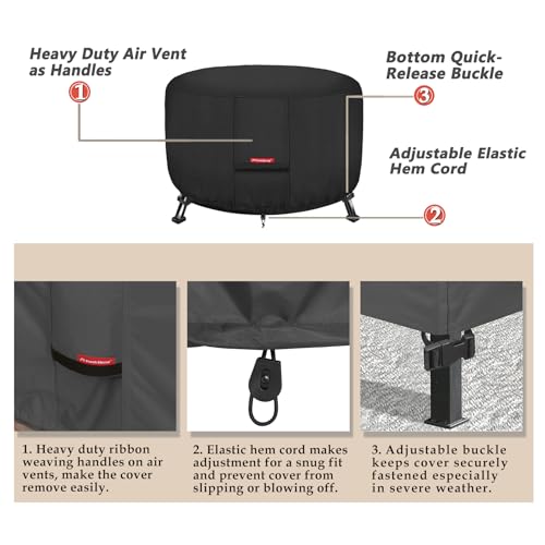 Porch Shield 600D Round Patio Fire Pit Table Cover 36 inch, Black