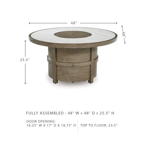 Signature Design by Ashley Outdoor Propane Gas Fire Pit Table, 48 in Round