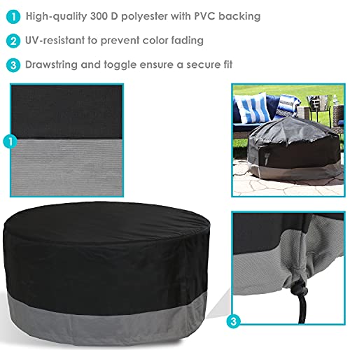 Sunnydaze Durable Patio Fire Pit Cover, Round, Black & Gray, 60"