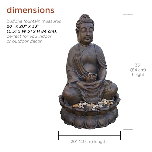 Alpine Corporation GEM122 Outdoor Floor Meditating Soothing Buddha Statue Waterfall Fountain for Garden, 33", Bronze