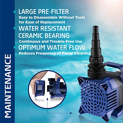 Alpine Corporation PAL5200 | 5200 GPH Submersible Water Pump with 33-ft Cord — Quiet 426W Motor, 25-ft Lift — Multi-Angle Flow for Ponds, Waterfalls & Fountains — Durable & Efficient (Blue)