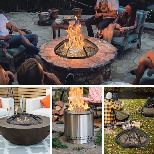 Fire Pit Spark Screen, Fire Pit Screen 36 Inch Round with Handle & Poker