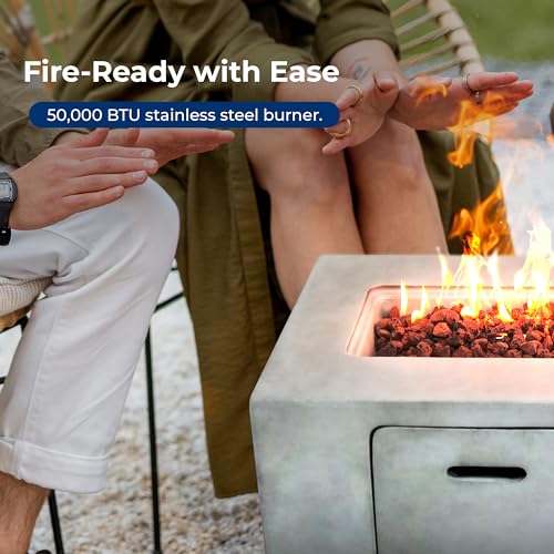 SereneLife Fire Pit Table – 50,000 BTU Propane Gas Fire Pit with Adjustable Flame, Stainless Steel Burner & Lava Rock – Weather-Resistant, Easy Propane Access, Perfect for Outdoor Parties & BBQs