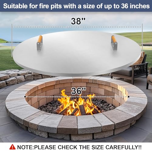 1MORE Firepit Lid Round 38"w/Handle,Metal Firepit Cover.Silver