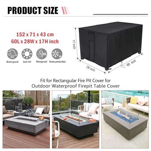 Youlvy Rectangular Fire Pit Cover for Firepit Table, 60 x 28 x 17 Inch