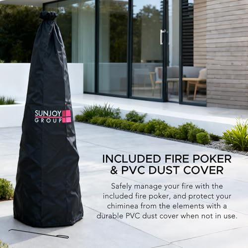 SUNJOY 2-in-1 Chiminea Fire Pit & Grill, 57" Tall Outdoor Fireplace with Removable Stainless Steel Grill Grate, Spark Screen & PVC Cover for Patio, Backyard, Cooking - Black