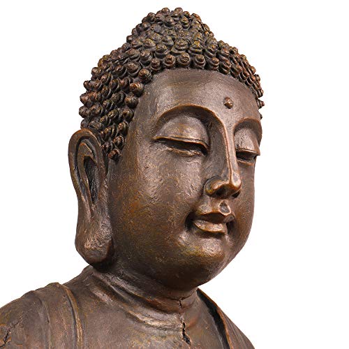 Alpine Corporation GEM122 Outdoor Floor Meditating Soothing Buddha Statue Waterfall Fountain for Garden, 33", Bronze