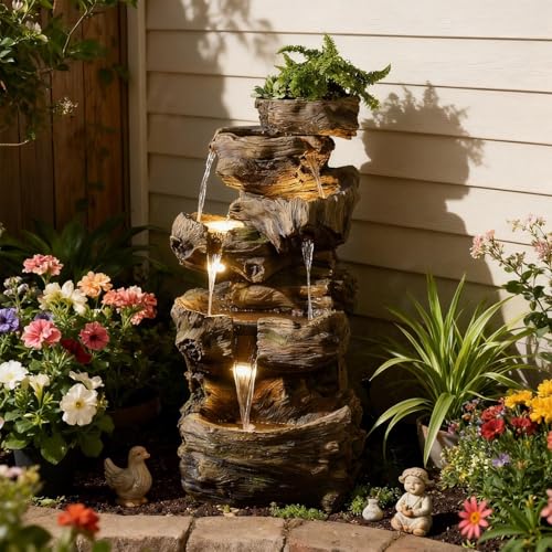 Sunlinua 40H Realistic Tree Cascading Outdoor Water Fountain with 5 Tiers