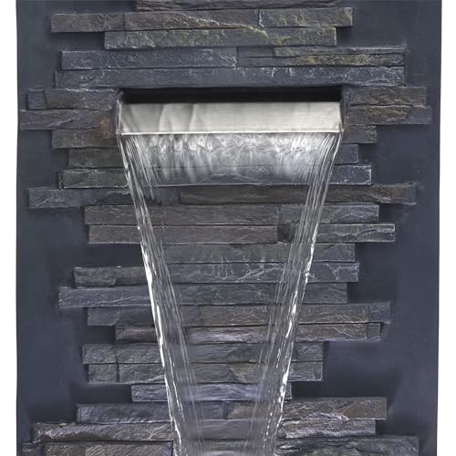 Alpine Corporation 32" Cascading Stone Wall Fountain with LED Lights – Outdoor Water Feature for Garden, Patio, Backyard & Home Decor, Gray