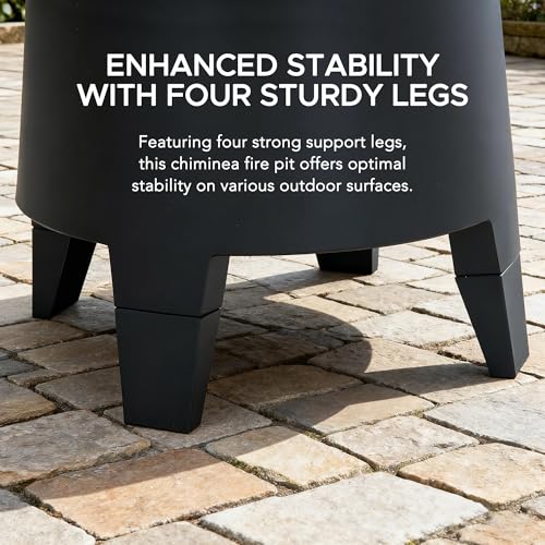 SUNJOY 2-in-1 Chiminea Fire Pit & Grill, 57" Tall Outdoor Fireplace with Removable Stainless Steel Grill Grate, Spark Screen & PVC Cover for Patio, Backyard, Cooking - Black