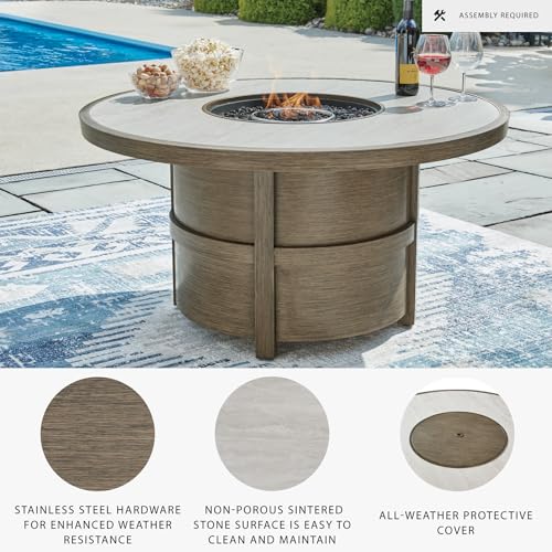 Signature Design by Ashley Outdoor Propane Gas Fire Pit Table, 48 in Round