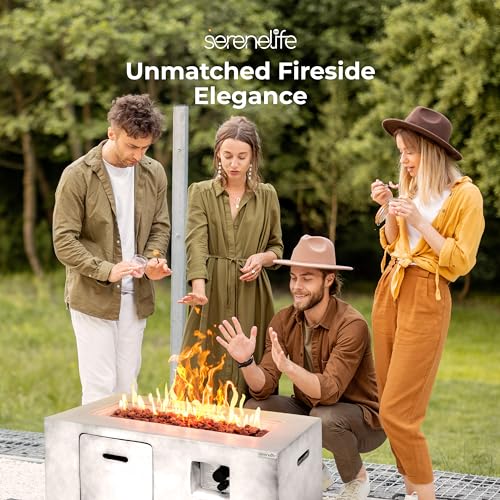 SereneLife Fire Pit Table – 50,000 BTU Propane Gas Fire Pit with Adjustable Flame, Stainless Steel Burner & Lava Rock – Weather-Resistant, Easy Propane Access, Perfect for Outdoor Parties & BBQs