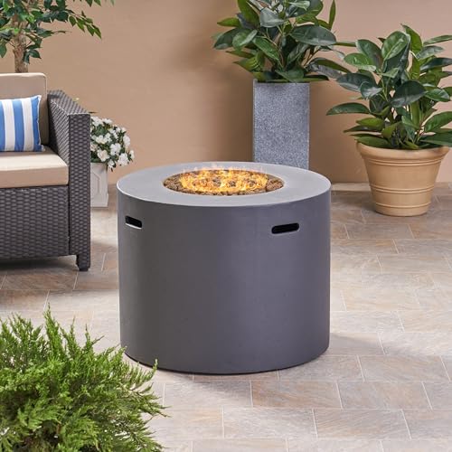 Christopher Knight Home Aidan Outdoor Patio Modern 31" Round Light Weight Concrete Gas Burning Fire Pit, Dark Gray