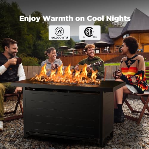 Ciays 43″ Fire Pit Table with Glass Beads & Lid