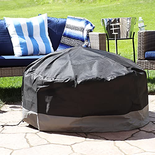 Sunnydaze Durable Patio Fire Pit Cover, Round, Black & Gray, 60"