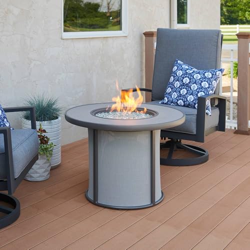 Outdoor GreatRoom Co Propane Fire Pit Table - Stonefire Gas Fire Pits for Outside Patio - 31" Round Composite Firepit Fire Table, Matching Tabletop Cover, Aluminum Frame Mesh Base, 55,000 BTU - Grey