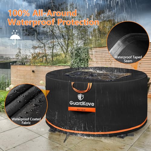 GuardKove [Upgraded 1000D Heavy Duty Fabric] 48 inch Fire Pit Cover Round