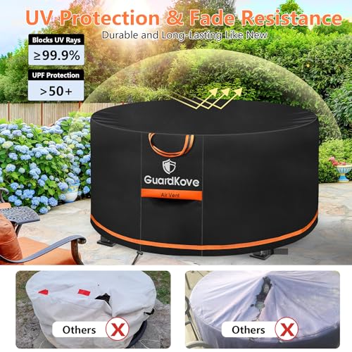 GuardKove [Upgraded 1000D Heavy Duty Fabric] 48 inch Fire Pit Cover Round