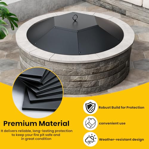 Teisaiko 28 inch Metal Round Fire Pit Lid with Handle & Poker