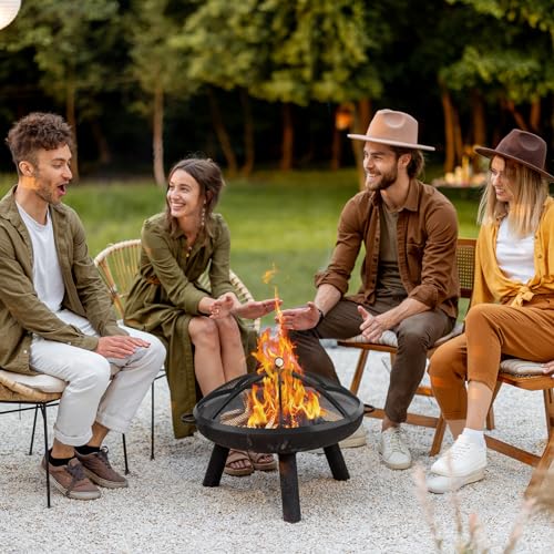 Fire Pit Spark Screen, Fire Pit Screen 36 Inch Round with Handle & Poker