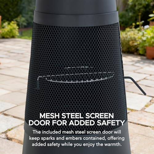 SUNJOY 2-in-1 Chiminea Fire Pit & Grill, 57" Tall Outdoor Fireplace with Removable Stainless Steel Grill Grate, Spark Screen & PVC Cover for Patio, Backyard, Cooking - Black