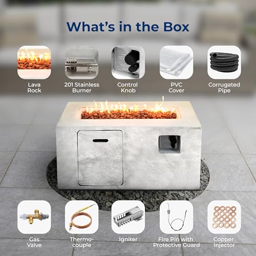 SereneLife Fire Pit Table – 50,000 BTU Propane Gas Fire Pit with Adjustable Flame, Stainless Steel Burner & Lava Rock – Weather-Resistant, Easy Propane Access, Perfect for Outdoor Parties & BBQs