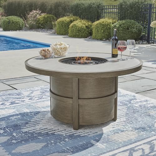 Signature Design by Ashley Outdoor Propane Gas Fire Pit Table, 48 in Round