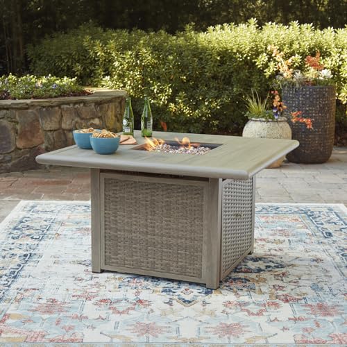 Signature Design by Ashley Haven Retreat Casual Weather Resistant Outdoor Fire Pit Table with 50,000 BTU Burner, Beige