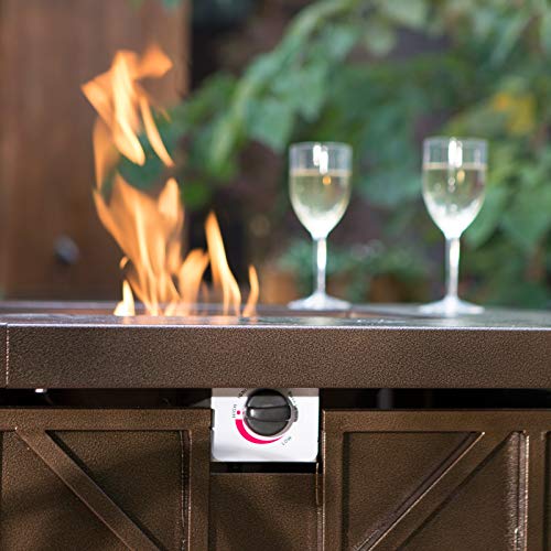 Hiland 38'' Square Propane Fire Pit Table w/Lid, Fireglass Included, Regulator and Hose, 40,000 BTU, Decorative Crossbars, Bronze
