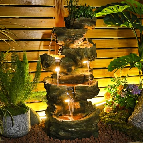 Sunlinua 40H Realistic Tree Cascading Outdoor Water Fountain with 5 Tiers