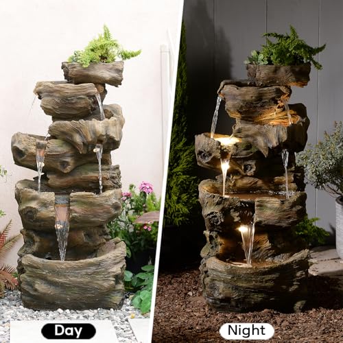 Sunlinua 40H Realistic Tree Cascading Outdoor Water Fountain with 5 Tiers