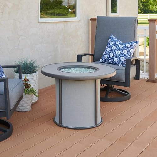 Outdoor GreatRoom Co Propane Fire Pit Table - Stonefire Gas Fire Pits for Outside Patio - 31" Round Composite Firepit Fire Table, Matching Tabletop Cover, Aluminum Frame Mesh Base, 55,000 BTU - Grey