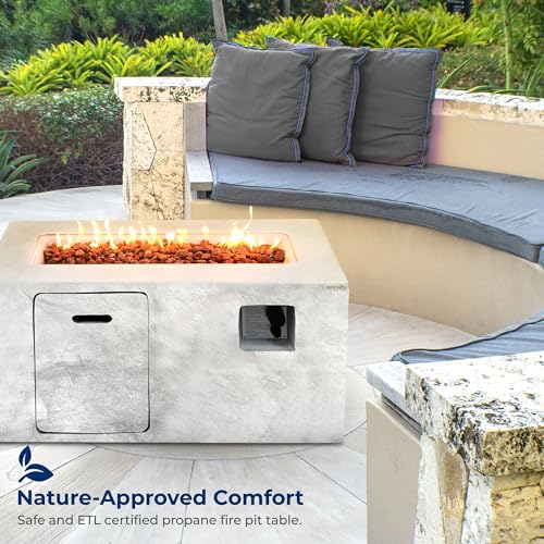 SereneLife Fire Pit Table – 50,000 BTU Propane Gas Fire Pit with Adjustable Flame, Stainless Steel Burner & Lava Rock – Weather-Resistant, Easy Propane Access, Perfect for Outdoor Parties & BBQs
