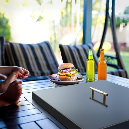 Fire Pit Burner Cover Square for 24 x 24 Inches Linear Drop-in Burner Pan, Fire Pit Lid, Multiple Sizes and Shapes Available, Porcelain-Enameled Steel (27" x 27" Square)