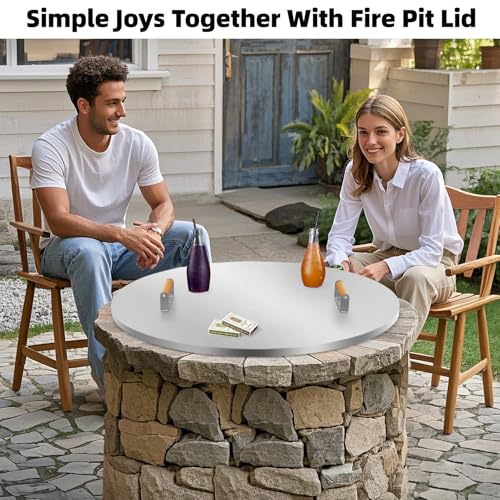 1MORE Firepit Lid Round 38"w/Handle,Metal Firepit Cover.Silver