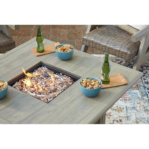 Signature Design by Ashley Haven Retreat Casual Weather Resistant Outdoor Fire Pit Table with 50,000 BTU Burner, Beige