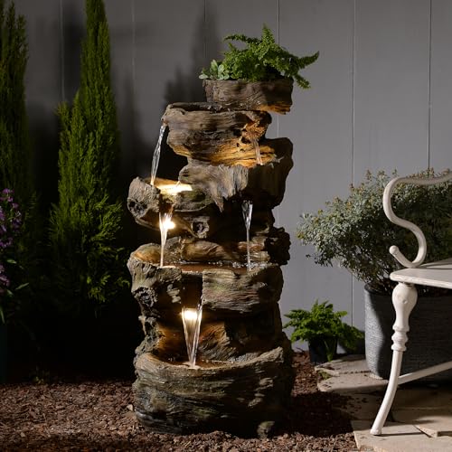 Sunlinua 40H Realistic Tree Cascading Outdoor Water Fountain with 5 Tiers