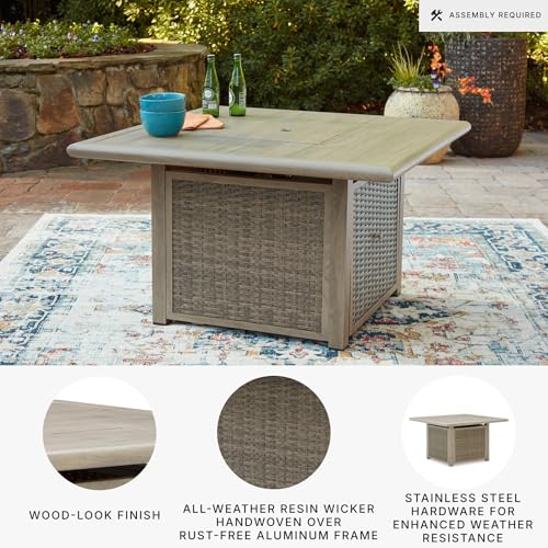 Signature Design by Ashley Haven Retreat Casual Weather Resistant Outdoor Fire Pit Table with 50,000 BTU Burner, Beige