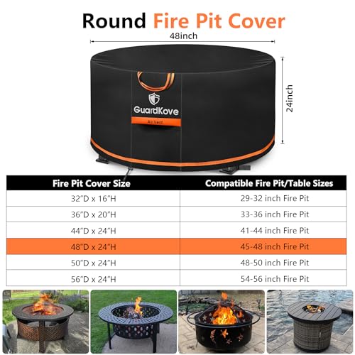 GuardKove [Upgraded 1000D Heavy Duty Fabric] 48 inch Fire Pit Cover Round