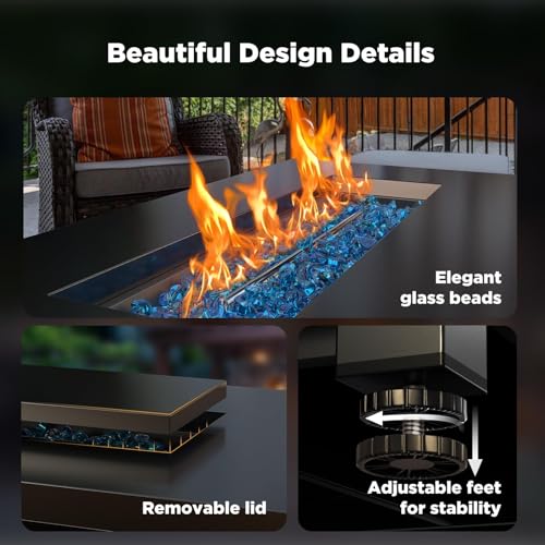 Ciays 43″ Fire Pit Table with Glass Beads & Lid