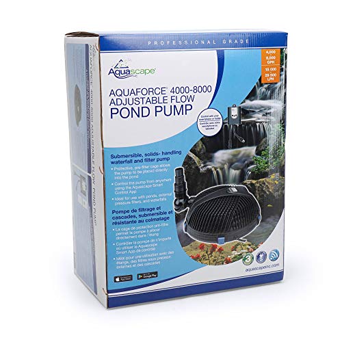 Aquascape AquaForce PRO 4000 to 8000 Solids Handling Pond Pump, Adjustable Flow Waterfall, Skimmer and Vault Pump with Smart Control Receiver, 91104