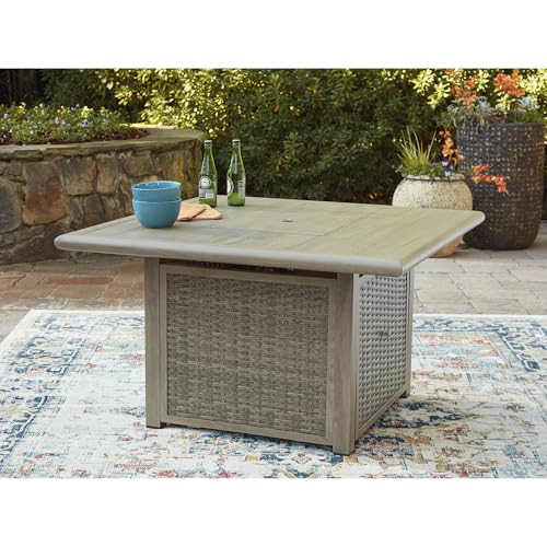 Signature Design by Ashley Haven Retreat Casual Weather Resistant Outdoor Fire Pit Table with 50,000 BTU Burner, Beige